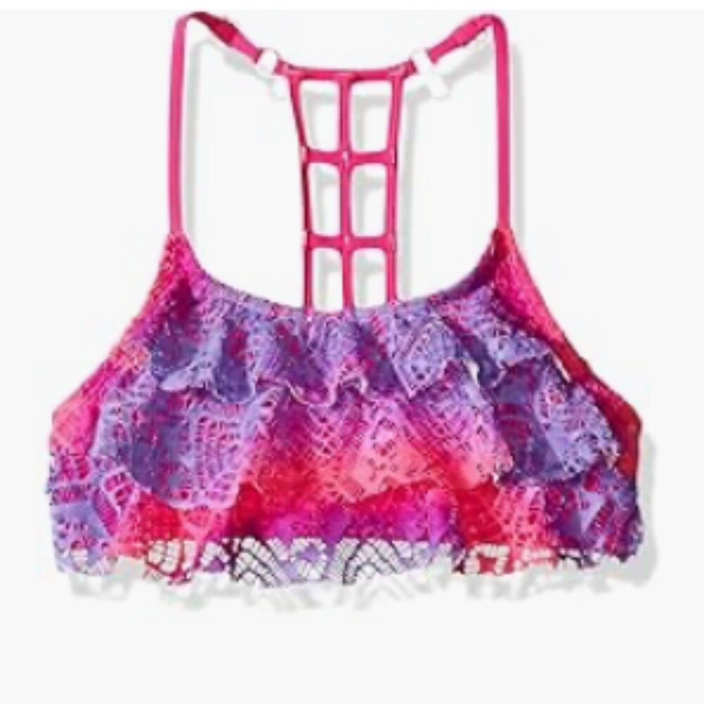 Vigoss Girls' Love is in The Air Two Piece Ombre Tiered Swimsuit Pink 14 - 8971